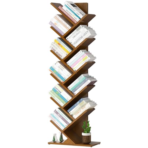 LoKori Retro-Bodenregal für Bücher, CDs, Pflanzen, Baum-Bücherregal, Geometrisches Bücherregal, Praktische Bücher-Organizer-Regale für Schlafzimmer, Wohnzimmer, Zuhause,6Tier von LoKori