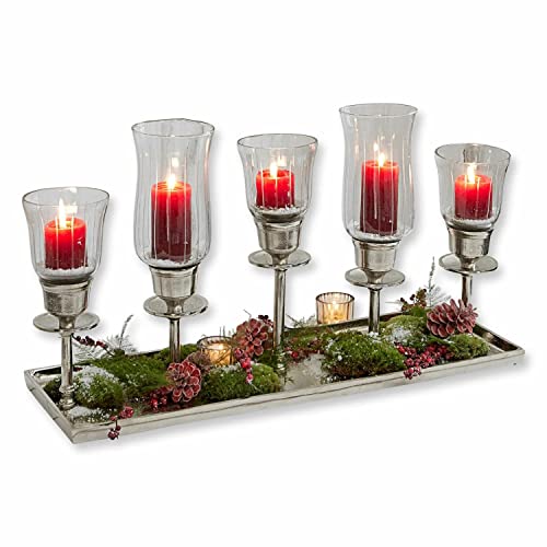 Loberon Kerzentablett Ennedi, reizende Glas-Schliffe, luxuriöse Nostalgie, Weihnachtstischdeko, Weihnachtsdekoration, Weihnachten, Aluminiumguss, Glas, Silber/klar von Loberon