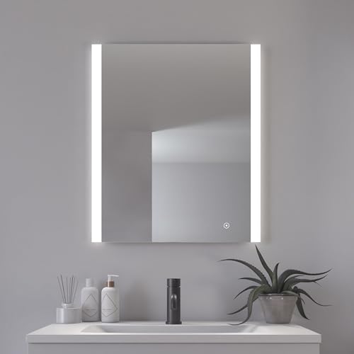 Loevschall Vega Quadratischer Spiegel mit Beleuchtung | Led Spiegel Mit Touch-Schalter 60x70 cm | Badspiegel Mit Led Beleuchtung | Verstellbarer Badezimmerspiegel mit Beleuchtung von Loevschall