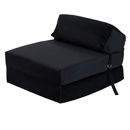 Loft 25 Samt Faltbare Einzel Futon Z-Bett-Matratze | Sleepover Futon Gästezimmer Wohnzimmer | bequemen Faltmatratze Futon Schlafsesselssofa | klappbar Gästematratze mit Kopfstütze (Schwarz) von Loft 25