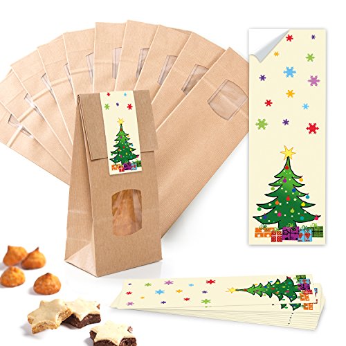 Logbuch-Verlag 10 Weihnachten mini Tüte Papierbeutel beschichtet mit Fenster 10 x 6,5 x 27,5 cm für Kekse Plätzchen Pralinen Gebäck von Logbuch-Verlag