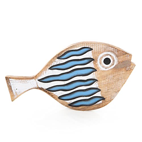 Logbuch-Verlag Fisch blau Holz Dekoration zum Aufhängen mediterran Geschenk 30 cm Figur Holzbild Massivholz von Logbuch-Verlag