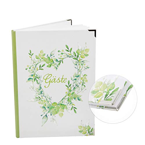 Logbuch-Verlag Gästebuch grün weiß floral A4 - Hochzeitsgästebuch leer blanko ohne Vorgaben - Gäste Buch Hochzeit Geburtstag von Logbuch-Verlag