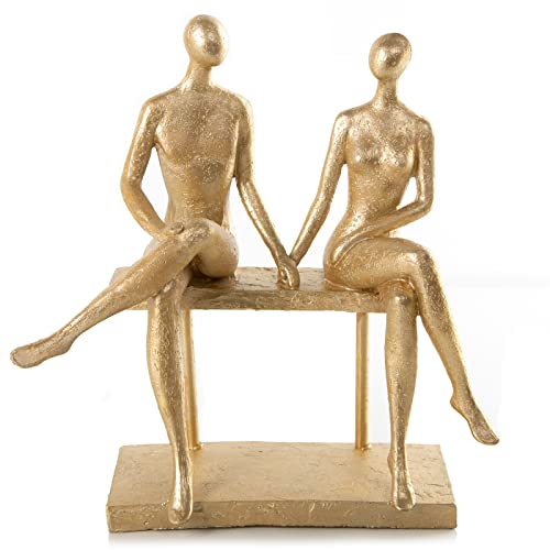 Logbuch-Verlag Liebespaar Skulptur auf Bank Mann + Frau Pärchen Akt Figur zum Hinstellen Gold Dekoobjekt Geschenk Jahrestag 25 cm von Logbuch-Verlag