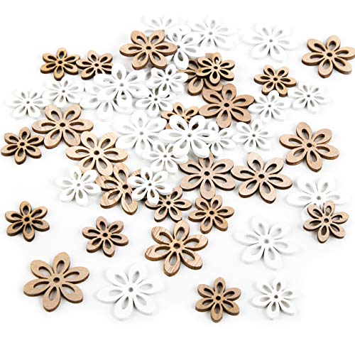 Logbuch-Verlag Streudeko 45 weiße Natur Holz Mini Blumen Tischdeko Feste Hochzeit Geburtstag Holzblumen 2,5-3,5 cm von Logbuch-Verlag