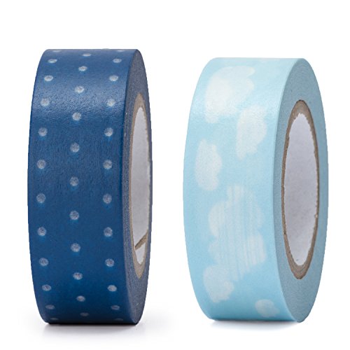 Logbuch-Verlag 2 Rollen Masking-Tape blau hellblau gepunktet Wolken 1,5 cm x 10 m Klebeband zum Basteln von Logbuch-Verlag