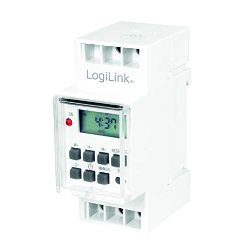 LogiLink ET0010 ET0010-DIN-Rail Zeitschaltuhr mit digitalem Timer und LCD zum einfachen Schalten von z.B. Neonlichter, Warmwasserbereiter, Laternen, Bewässerungsanlagen, etc von Logilink