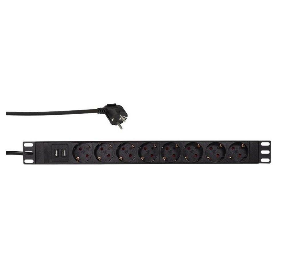 LogiLink Professional 19" PDU Steckdosenleiste 8-fach (Überspannungsschutz, Kabellänge 2 m), 8x CEE7/3 Dose, Schutzkontakt, 2x USB, IP20, für 19" Profilrahmen 1HE von LogiLink