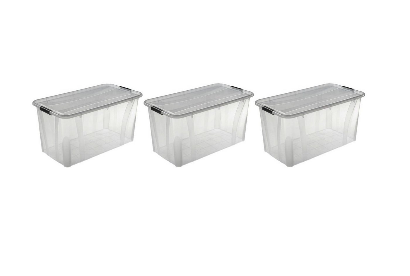 Logiplast Aufbewahrungsbox 3 x Premium Aufbewahrungsboxen, 80 Liter (Spar-Set, 3 Stück), lebensmittelecht, stapelbar und nestbar, transparent von Logiplast
