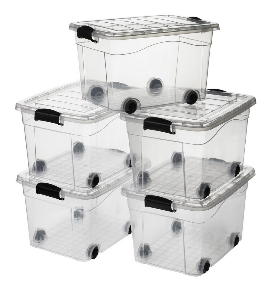 Logiplast Aufbewahrungsbox Premium Aufbwahrungsbox, 40 Liter (Spar-Set, 5 Stück), Lebensmittelecht, transparent, einfach zu reinigen von Logiplast
