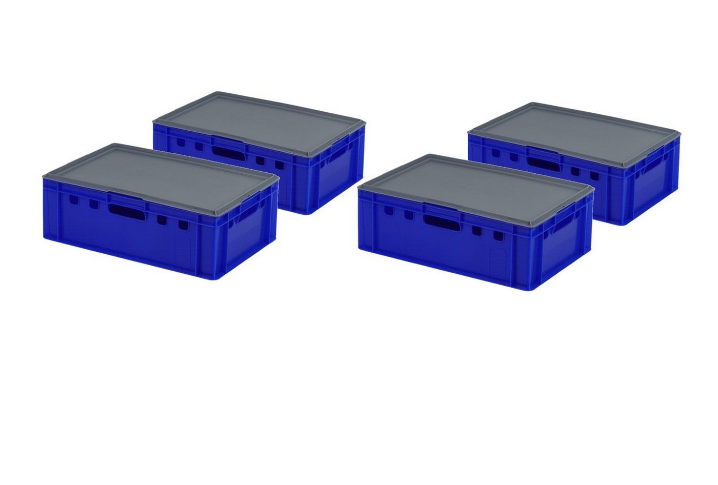 Logiplast Transportbehälter 4 Stück E2-Kisten blau mit Deckel in grau, (Spar-Set, 4 Stück), Lebensmittelecht, stapelbar, geeignet für Euro- und Industriepaletten von Logiplast