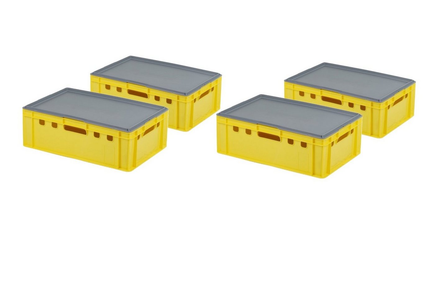 Logiplast Transportbehälter 4 Stück E2-Kisten gelb mit Deckel in grau, (Spar-Set, 4 Stück) von Logiplast