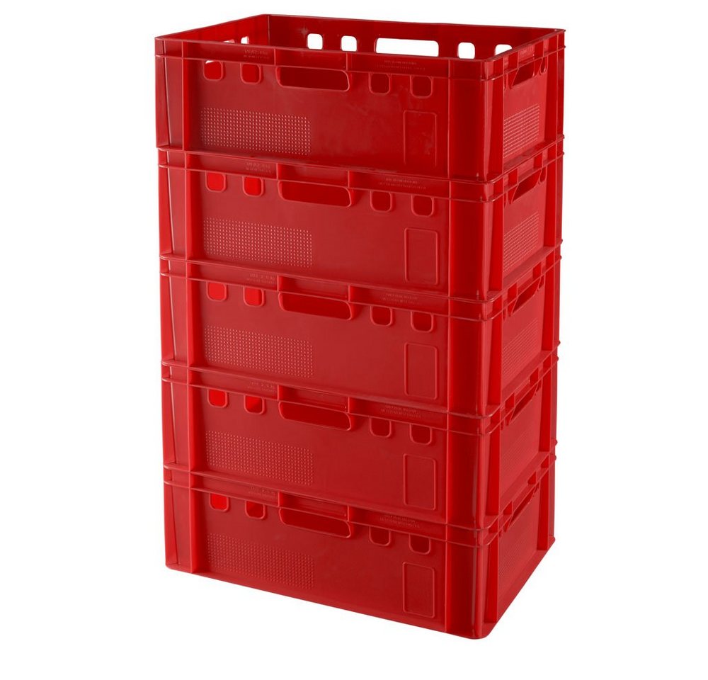 Logiplast Transportbehälter Eurokisten E2 Metzgerkiste Rot, (Spar-Set, 5 Stück), E2 Kiste, Lebensmittelecht, stapelbar von Logiplast