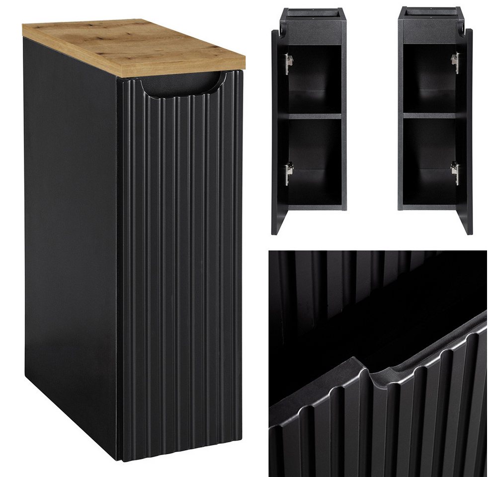 Lomadox Badkommode NEWPORT-56-BLACK, 20 cm Badezimmerschrank 40 cm tief Badschrank schwarz gerillt Eiche von Lomadox