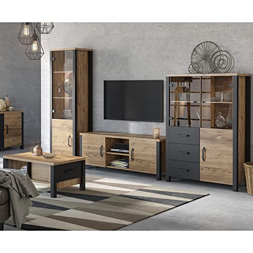 Lomadox Wohnwand mit Couchtisch in Appenzeller Fichte Nb. mit schwarz supermatt, B/H/T ca. 334/191/43 cm Lomadox Wohnwand mit Couchtisch in Appenzeller Fichte Nb. mit schwarz supermatt, B/H/T ca. 334/191/43 cm von Lomadox