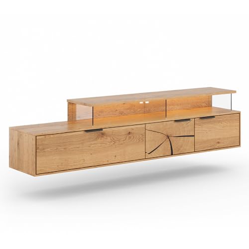 Wohnzimmer Lowboard TV-Schrank mit 200 cm Breite aus Eiche massiv geölt mit Hirnholz-Front und LED-Beleuchtung, Echtholz/Massivholz, montierte Lieferung Wohnzimmer Lowboard TV-Schrank mit 200 cm Breite aus Eiche massiv geölt mit Hirnholz-Front und LED-Beleuchtung, Echtholz/Massivholz, montierte Lieferung von Lomadox