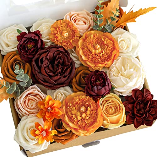 Lookein Künstliche Blumen für DIY Hochzeit Dekoration Brautstrauß Tisch Tafelaufsätze Blumengirlande Kränze Gangbogen Blumendekoration Wohnkultur leidenschaftlich gebranntes Orange von Lookein