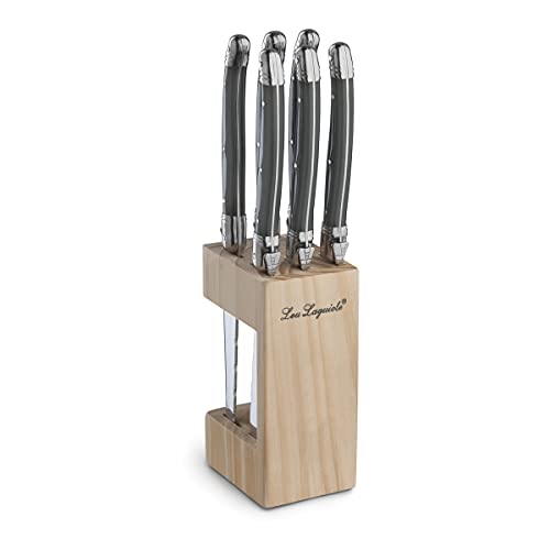 Lou Laguiole Steakmesser Set 6-teilig | 2511 Steakmesser mit Tradition und Stil | Griffe in Anthrazit | Wellenschliff Messer von Lou Laguiole