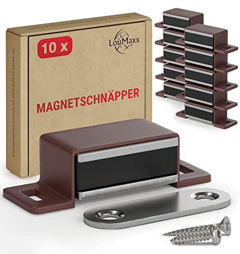 LouMaxx Magnetschnäpper stark - Haltekraft 4kg - 10er Set in braun – Türmagnet - Magnetverschluss - Tür Magnet - Magnetverschluss Schrank - Magnet Türschließer - Magnet Schranktür von LouMaxx