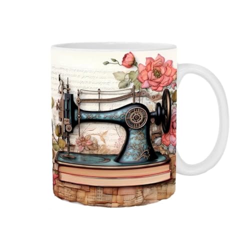 Loufy 3D Nähmaschine bemalte Tasse Kaffeetasse Tee Milch Tassen Wasser Tasse Geburtstag Weihnachten Geschenke für Nähliebhaber C Einfach zu bedienen 9,5 x 8 cm von Loufy