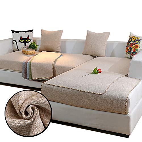 Love House Reversible Sofa Überwurf, Leinen Schnitt Schonbezug Sofa Schmutzresistent Sofaüberwurf Sofa Throw Einfarbig Sofa Abdeckung -beige 110x160cm(43x63inch) von Love House