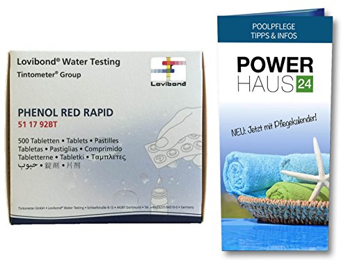 Lovibond 500 Phenol Rot Tabletten für Wassertester (Rapid, Farbabgleich) 50 Streifen a`10 Tabletten mit POWERHAUS24 Pflegefibel! von Lovibond