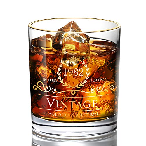 1982 39. Geburtstag/Jubiläum Geschenk für Männer/Vater/Sohn, Vintage-Whiskey-Gläser, 24 K Gold, handgefertigt, altmodische Whiskey-Gläser, Bourbon Scotch, Party-Dekorationen von Lovinpro