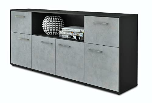 Lqliving Kommode Sideboard Ermentrude, Korpus in anthrazit matt, Front in moderner Beton Optik (180x79x35cm), inkl. Metall Griffen, Made in Germany von Lqliving