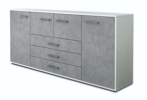 Lqliving Kommode Sideboard Eliana, Korpus in Weiss matt, Front in moderner Beton Optik (180x79x35cm), inkl. Metall Griffen, Made in Germany von Lqliving