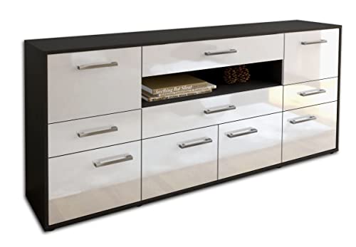 Lqliving Kommode Sideboard Emerelda, Korpus in anthrazit matt, Front im Hochglanz-Design Weiß (180x79x35cm), inkl. Metall Griffen, Made in Germany von Lqliving