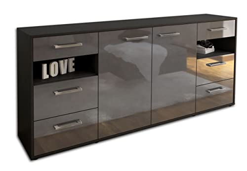 Lqliving Kommode Sideboard Francesca, Korpus in anthrazit matt, Front im Hochglanz-Design Grau (180x79x35cm), inkl. Metall Griffen, Made in Germany von Lqliving