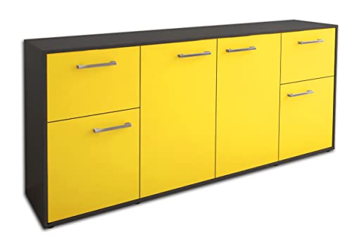 Lqliving Kommode Sideboard Georgina, Korpus in anthrazit matt, Front im trendigem Gelb (180x79x35cm), inkl. Metall Griffen, Made in Germany von Lqliving