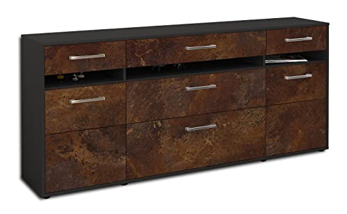 Lqliving Kommode Sideboard Giada, Korpus in anthrazit matt, Front im antik rostigen Industrie-Design (180x79x35cm), inkl. Metall Griffen, Made in Germany von Lqliving