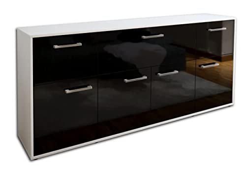 Lqliving Kommode Sideboard Gianna, Korpus in Weiss matt, Front im Hochglanz-Design Schwarz (180x79x35cm), inkl. Metall Griffen, Made in Germany von Lqliving