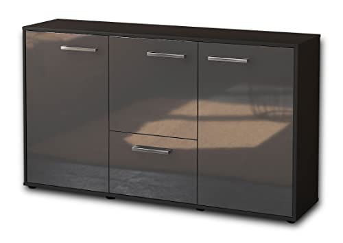 Lqliving Sideboard Diana, Korpus in anthrazit matt, Front im Hochglanz-Design Grau (136x79x35cm), inkl. Metall Griffen, Made in Germany von Lqliving