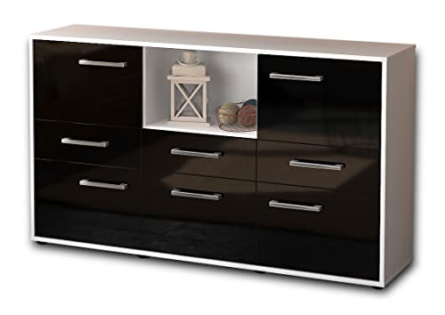 Lqliving Sideboard Dominika, Korpus in Weiss matt, Front im Hochglanz-Design Schwarz (136x79x35cm), inkl. Metall Griffen, Made in Germany von Lqliving