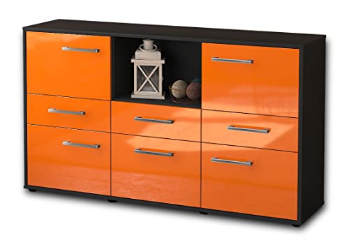 Lqliving Sideboard Dominika, Korpus in anthrazit matt, Front im Hochglanz-Design Orange (136x79x35cm), inkl. Metall Griffen, Made in Germany von Lqliving