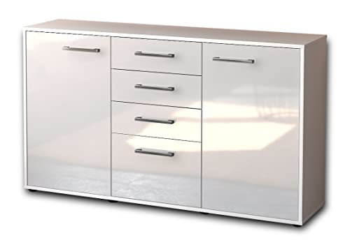 Lqliving Sideboard Donatella, Korpus in Weiss matt, Front im Hochglanz-Design Weiß (136x79x35cm), inkl. Metall Griffen, Made in Germany von Lqliving