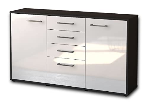 Lqliving Sideboard Donatella, Korpus in anthrazit matt, Front im Hochglanz-Design Weiß (136x79x35cm), inkl. Metall Griffen, Made in Germany von Lqliving