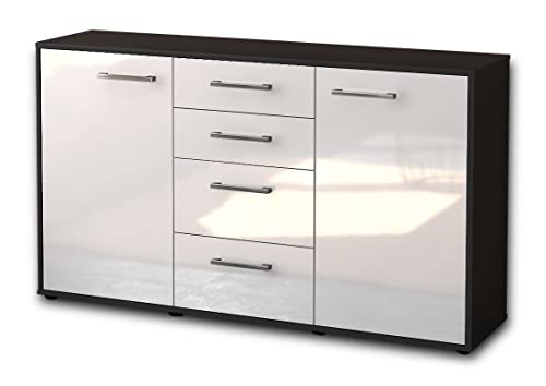 Lqliving Sideboard Donna, Korpus in anthrazit matt, Front im Hochglanz-Design Weiß (136x79x35cm), inkl. Metall Griffen, Made in Germany von Lqliving