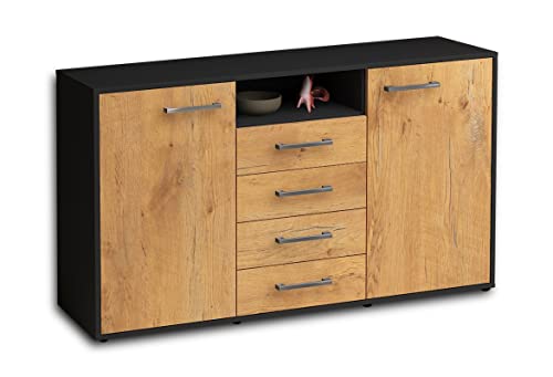 Lqliving Sideboard Donnice, Korpus in anthrazit matt, Front im Holz-Design Eiche (136x79x35cm), inkl. Metall Griffen, Made in Germany von Lqliving
