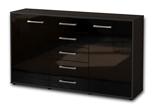 Lqliving Sideboard Dorelly, Korpus in anthrazit matt, Front im Hochglanz-Design Schwarz (136x79x35cm), inkl. Metall Griffen, Made in Germany von Lqliving