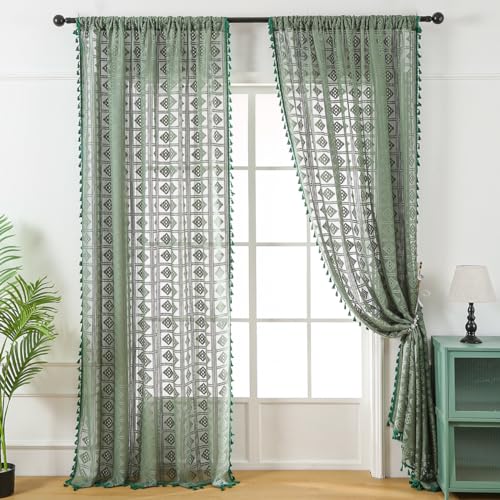 Lsimeru Boho Häkeln Gardinen Vorhang Transparent Dunkelgrün Häkelmuster Landhaus Vorhäng Schiebevorhänge Halbtransparent Luftig Dekoschal für Wohnzimmer,140x200 Lsimeru Boho Häkeln Gardinen Vorhang Transparent Dunkelgrün Häkelmuster Landhaus Vorhäng Schiebevorhänge Halbtransparent Luftig Dekoschal für Wohnzimmer,140x200 von Lsimeru