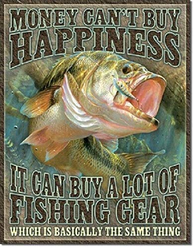 Vintage Metallschild Fishing Happiness Bass Fishing Metal Sign Decor Blechschild aus Aluminium, Wandkunst, Metallposter für Badezimmer, Küche, Zuhause, Bar, Café, Garage, Man Cave, 30,5 x 20,3 cm von Lsjuee