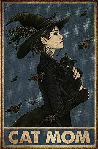 Witch Cat Lovers Cat Mom Metal Tin Poster Indoor & Outdoor Home Bar Coffee Kitchen Wall Decor Halloween Painting Metallplatte 20,3 x 30,5 cm von Lsjuee