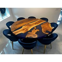 Custom Order Durchmesser Transparent Nussbaum Blau Rund Epoxid Couchtisch- Esstisch-Bürotisch- Küche Und Esszimmer - Harz- %100 Handmade von LucarellaWoods