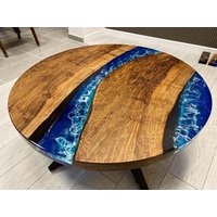 Custom Order Walnuss Durchmesser Rund Blau Weiß Fluss Harz Epoxy Tisch-Ocean Tisch- Esstisch - Couchtisch Bürotisch -%100 Handmade von LucarellaWoods