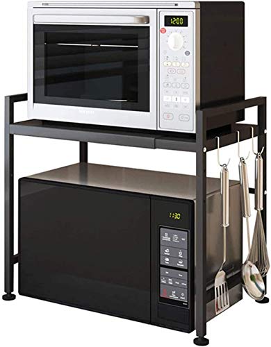 Luchs – Mikrowellen Ständer/Regal, Mikrowellenhalterung, Mikrowellenständer, Mikrowellen Ständer/Organizer mit 3 Haken, Microwave Holder/Mikrowellenregal grössenverstellbar (Schwarz, Gora) von Luchs