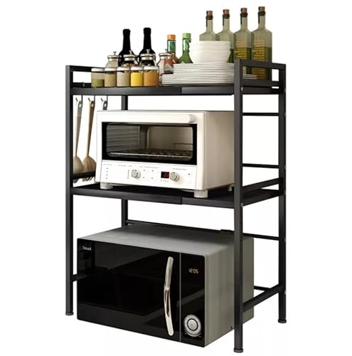 Luchs – Mikrowellen Ständer/Regal, Mikrowellenhalterung, Mikrowellenständer, Mikrowellen Ständer/Organizer mit 3 Haken, Microwave Holder/Rake grössenverstellbar (Schwarz, Gora 3 Ebenen) von Luchs