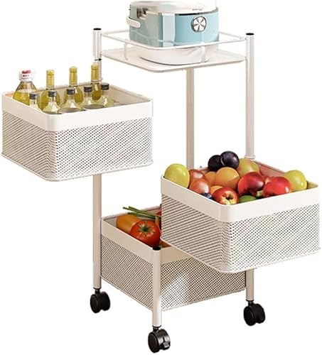 Luchs - Universall multifunktionales Regal Küchenrollwagen Obstkorb Aufbewahrungsbehälter Küchenregal Organizer für Küche, Badezimmer, Kinderzimmer und Büro auf Rädern Weiss (3 FÄCHER) von Luchs